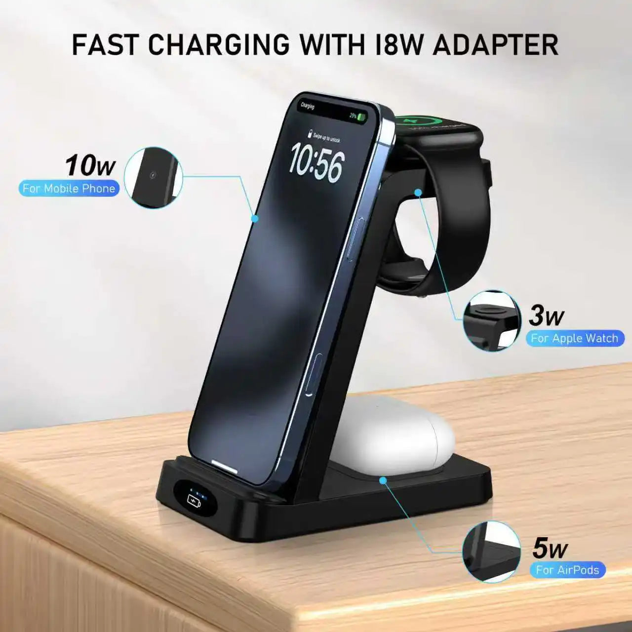 3-in-1 Fast Wireless Charging Station for iPhone, Apple Watch & AirPods