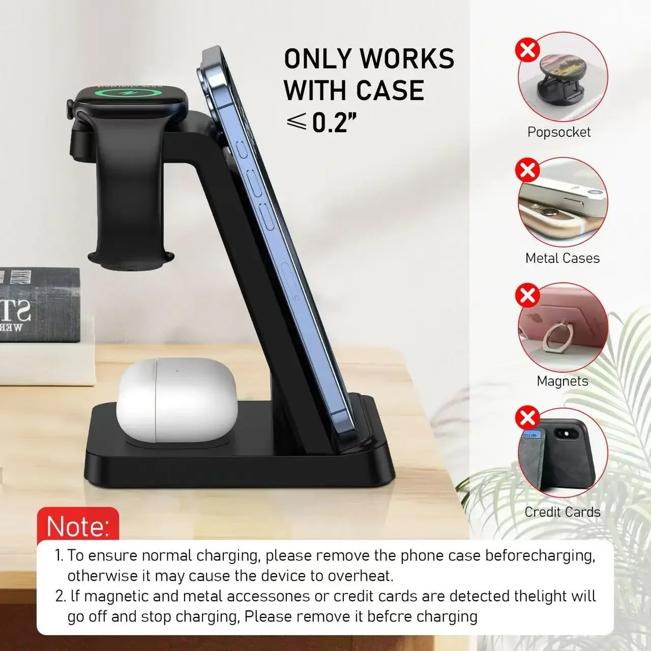 3-in-1 Fast Wireless Charging Station for iPhone, Apple Watch & AirPods