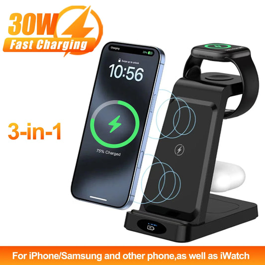 3-in-1 Fast Wireless Charging Station for iPhone, Apple Watch & AirPods